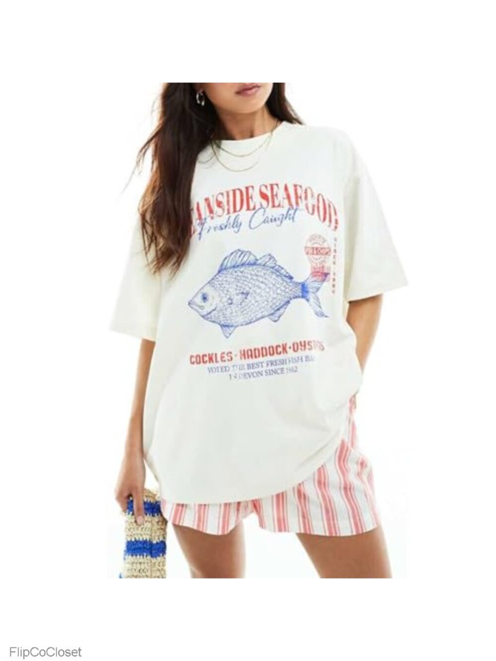 Women Oversized Graphic Tee Fish Print Baggy Short Sleeve T-Shirt
